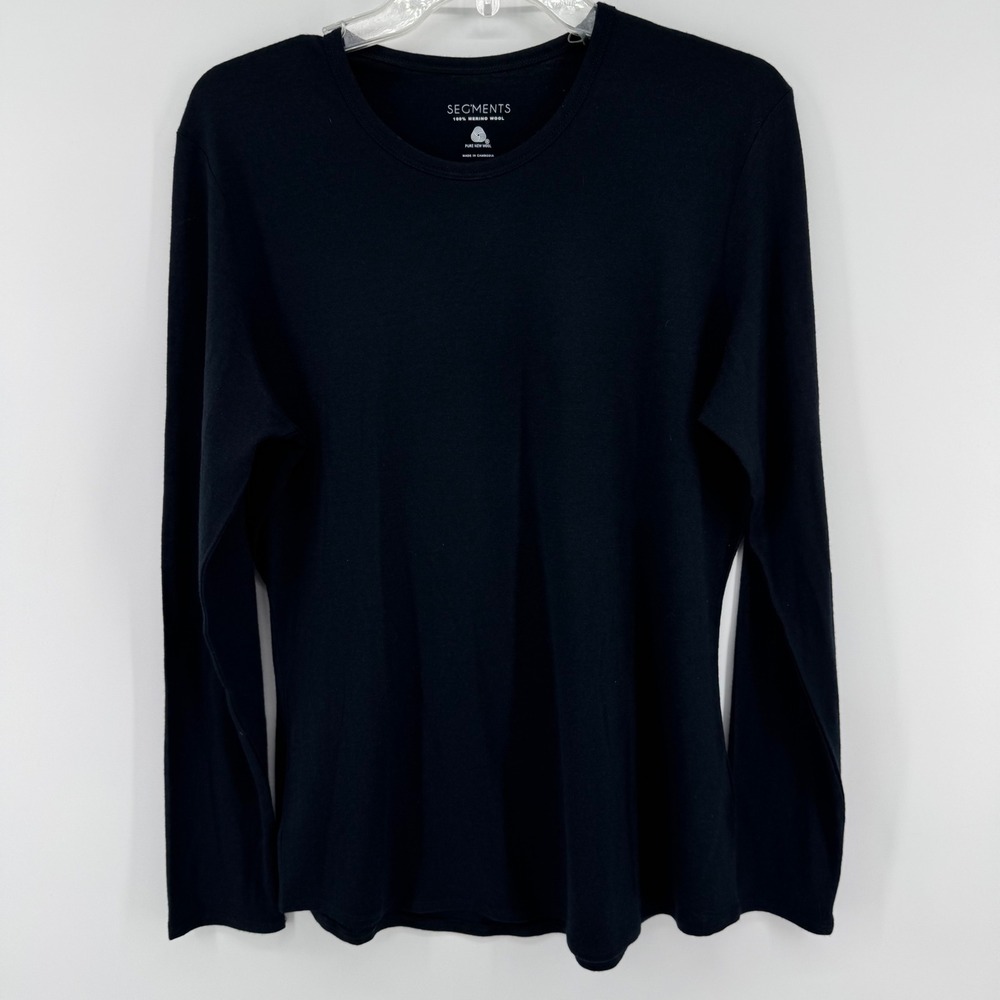 Segments Top Womens L Black 100% Merino Wool Long Sleeve Crew Neck Baselayer